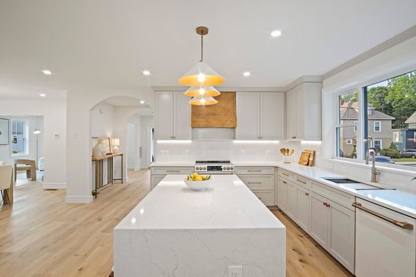 Interior, Kitchen, Pendant Lights, Recessed Lighting, Wood Texture Flooring
