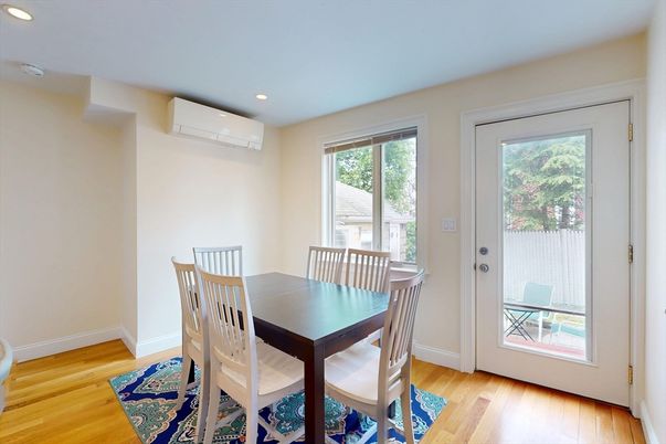 Dining room, Interior, Recessed Lighting, Wood Texture Flooring