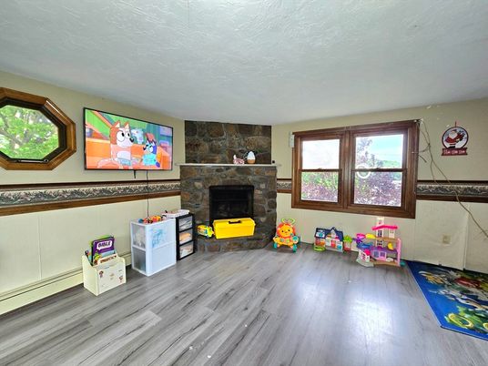 Fireplace, Interior, Stone Walls, Wood Texture Flooring