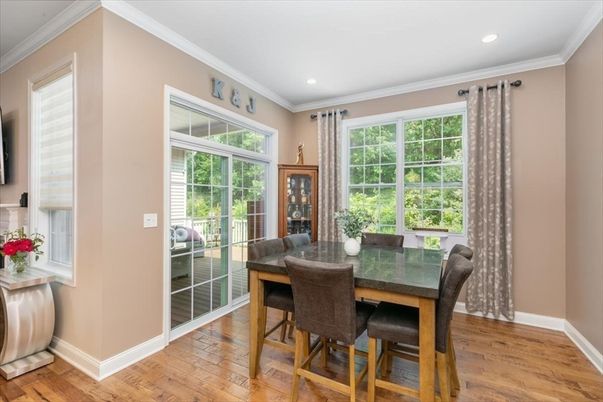 Dining room, Interior, Recessed Lighting, Wood Texture Flooring