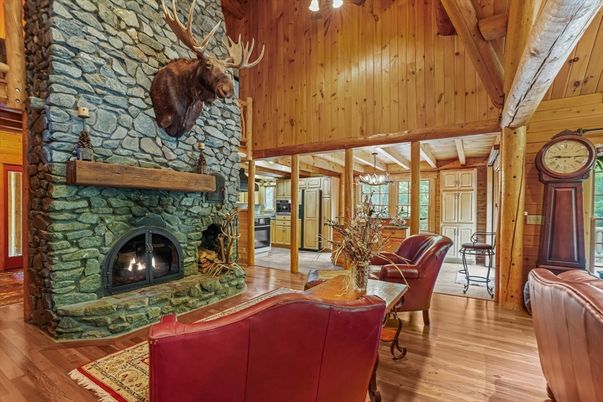 Chandelier, Fireplace, Interior, Stone Walls, Wooden Beams, Wooden Ceilings, Wood Texture Flooring, Wooden Walls