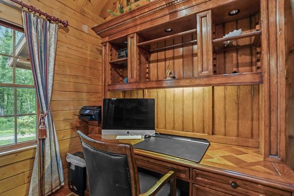 Home Office, Interior, Wood Texture Flooring, Wooden Walls