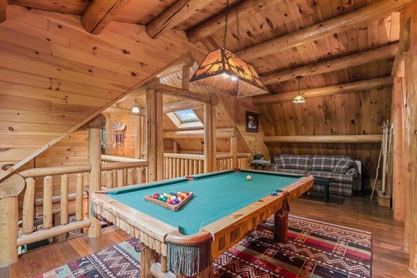 Billiard Table, Game Room, Interior, Pendant Lights, Wooden Beams, Wooden Ceilings, Wood Texture Flooring, Wooden Walls