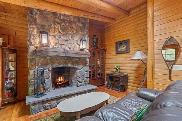 Fireplace, Interior, Living room, Stone Walls, Wooden Beams, Wooden Ceilings, Wood Texture Flooring, Wooden Walls