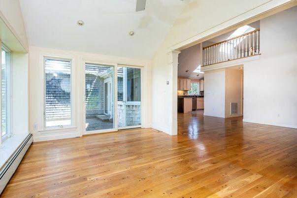 Empty room, Interior, Kitchen, Recessed Lighting, Wood Texture Flooring