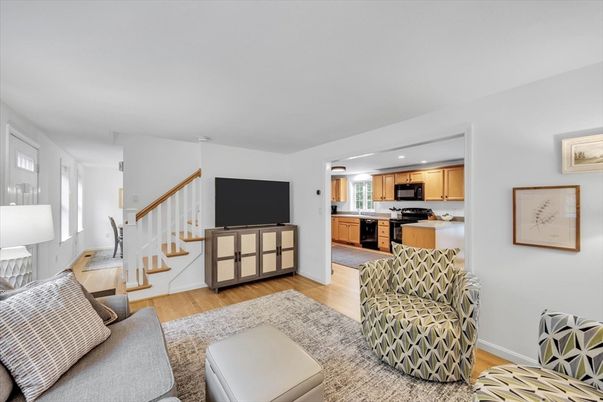 Interior, Kitchen, Living room, Recessed Lighting, Stainless Steel Appliances, Wood Texture Flooring