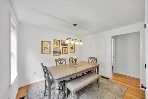 Dining room, Interior, Pendant Lights, Wood Texture Flooring