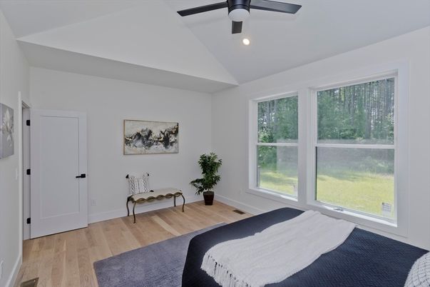 Bedroom, Interior, Recessed Lighting, Wood Texture Flooring