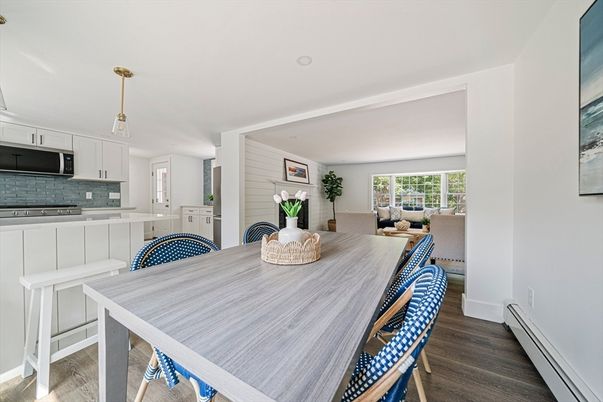 Dining room, Interior, Kitchen, Pendant Lights, Wood Texture Flooring