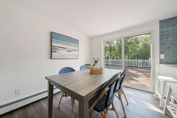 Dining room, Interior, Recessed Lighting, Wood Texture Flooring