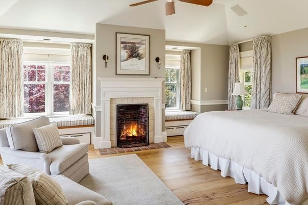 Bedroom, Fireplace, Interior, Wood Texture Flooring