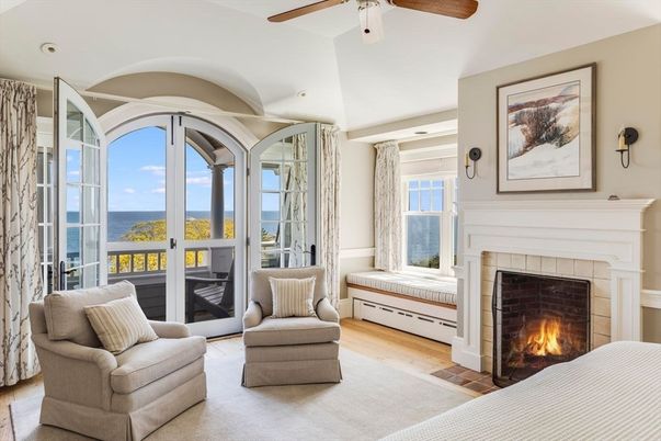 Fireplace, Interior, Living room, Recessed Lighting, Water, Wood Texture Flooring