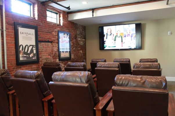 Home Theatre Room, Interior, Recessed Lighting, Stone Walls, Theatre Room