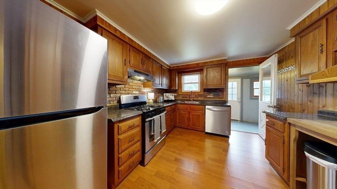 Interior, Kitchen, Stainless Steel Appliances, Wood Texture Flooring