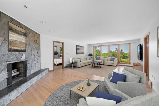 Fireplace, Interior, Living room, Stone Walls, Wood Texture Flooring