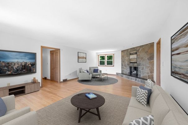 Fireplace, Interior, Living room, Stone Walls, Wood Texture Flooring