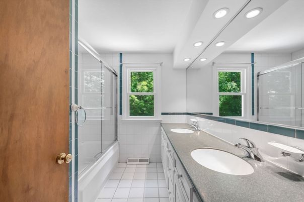 Bathroom, Dual Sink Vanities, Glass Shower, Interior, Recessed Lighting