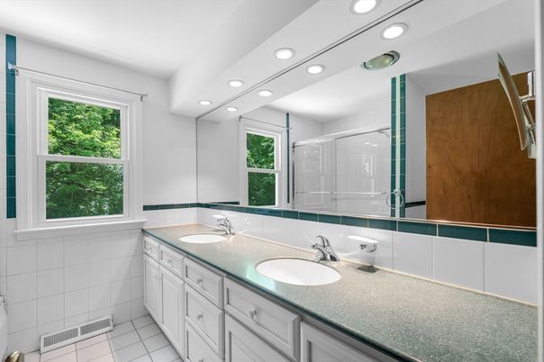 Bathroom, Dual Sink Vanities, Glass Shower, Interior, Recessed Lighting