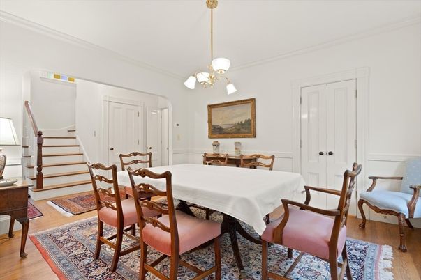 Dining room, Interior, Pendant Lights, Wood Texture Flooring