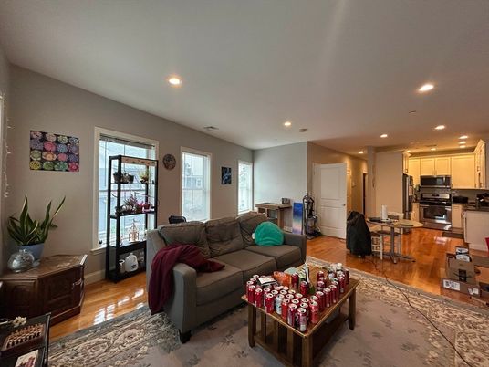 Interior, Kitchen, Living room, Recessed Lighting, Stainless Steel Appliances, Wood Texture Flooring
