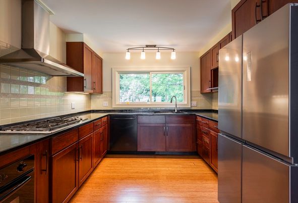 Interior, Kitchen, Stainless Steel Appliances, Wood Texture Flooring