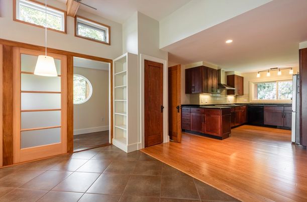 Interior, Kitchen, Pendant Lights, Recessed Lighting, Wood Texture Flooring