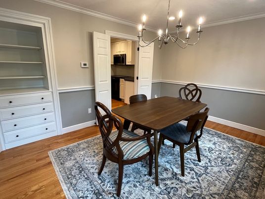 Chandelier, Dining room, Interior, Wood Texture Flooring