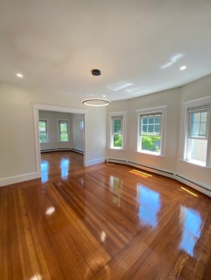 Empty room, Interior, Pendant Lights, Recessed Lighting, Wood Texture Flooring