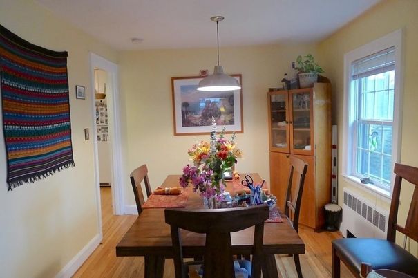 Dining room, Interior, Pendant Lights, Wood Texture Flooring
