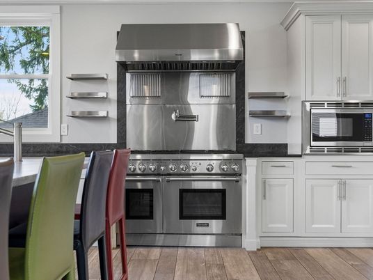 Interior, Kitchen, Stainless Steel Appliances, Wood Texture Flooring