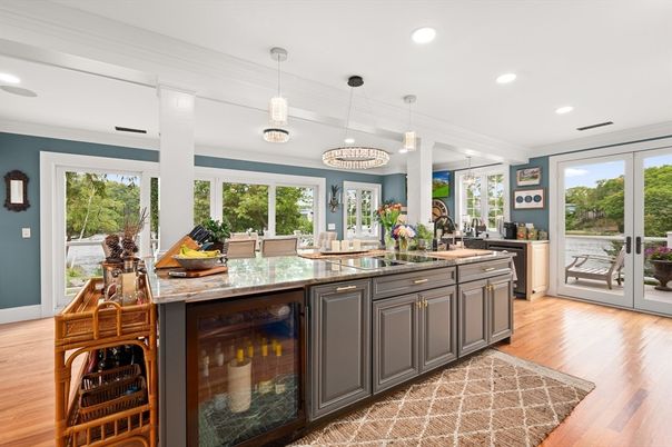 Chandelier, Interior, Kitchen, Pendant Lights, Recessed Lighting, Wood Texture Flooring
