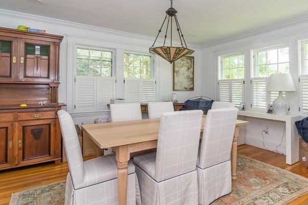 Dining room, Interior, Pendant Lights, Wood Texture Flooring