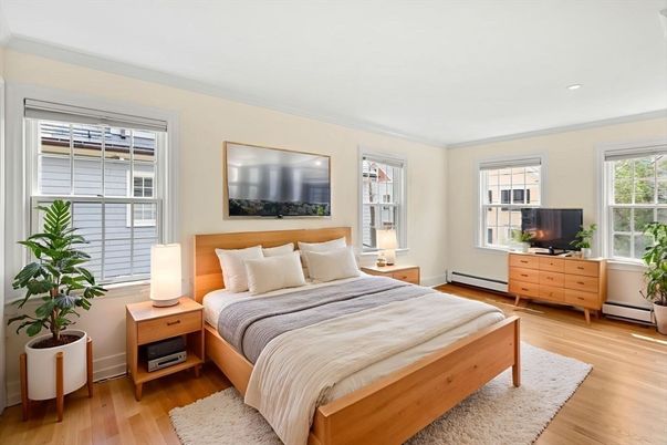 Bedroom, Interior, Recessed Lighting, Wood Texture Flooring