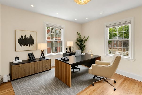 Home Office, Interior, Recessed Lighting, Wood Texture Flooring