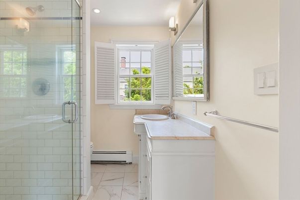 Bathroom, Glass Shower, Interior, Marble, Recessed Lighting