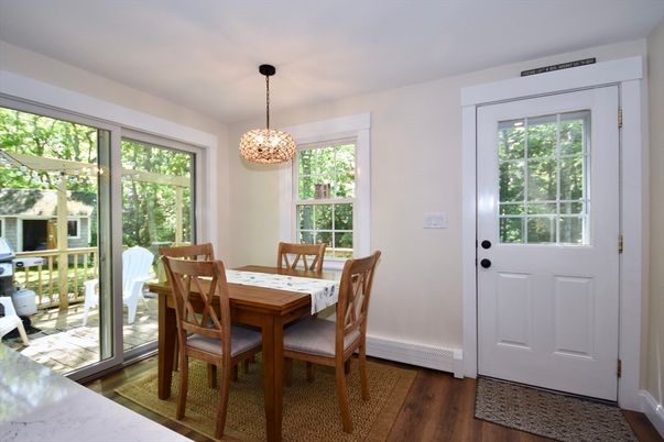 Dining room, Interior, Pendant Lights, Wood Texture Flooring