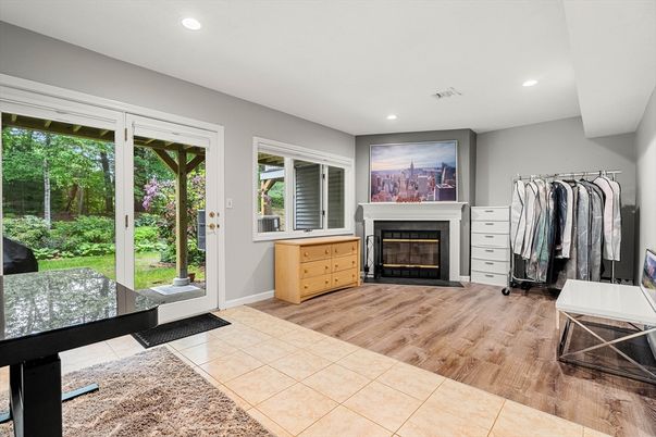 Fireplace, Interior, Recessed Lighting, Wood Texture Flooring