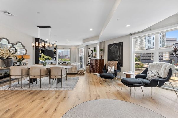 Chandelier, Dining room, Interior, Living room, Recessed Lighting, Wood Texture Flooring