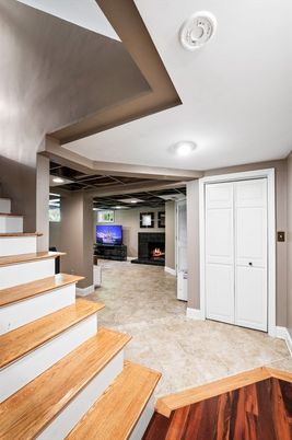 Fireplace, Interior, Recessed Lighting, Wood Texture Flooring