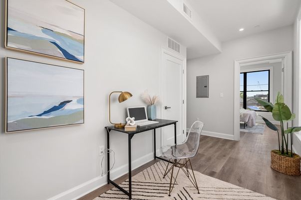 Home Office, Interior, Recessed Lighting, Wood Texture Flooring
