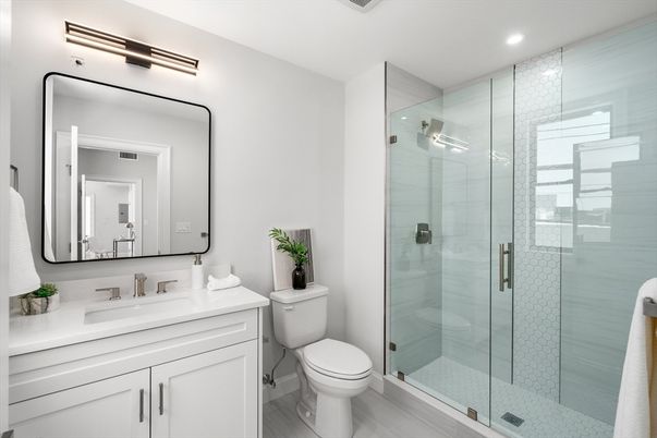 Bathroom, Glass Shower, Interior, Recessed Lighting