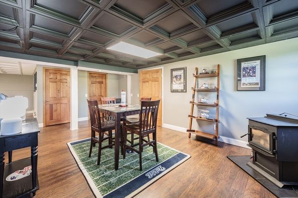 Dining room, Interior, Recessed Lighting, Wood Texture Flooring