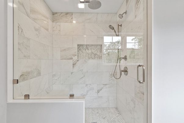 Bathroom, Glass Shower, Interior, Marble Walls