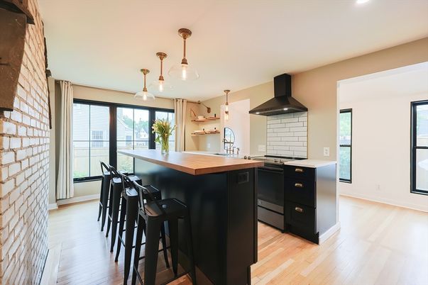 Interior, Kitchen, Pendant Lights, Recessed Lighting, Wood Texture Flooring