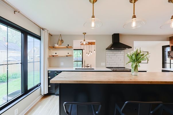 Interior, Kitchen, Pendant Lights, Wood Texture Flooring