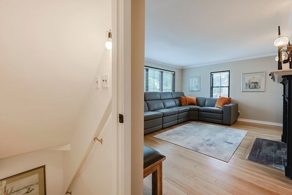 Fireplace, Interior, Living room, Pendant Lights, Wood Texture Flooring