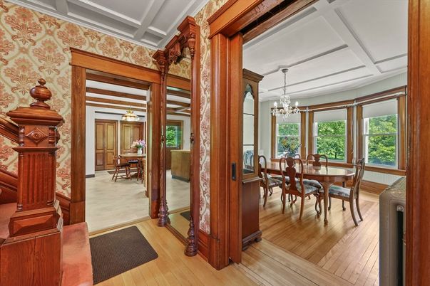 Chandelier, Dining room, Interior, Wood Texture Flooring