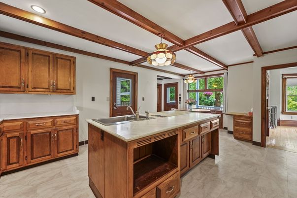 Interior, Kitchen, Recessed Lighting, Wooden Beams
