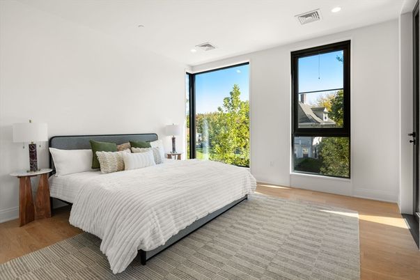 Bedroom, Interior, Recessed Lighting, Wood Texture Flooring