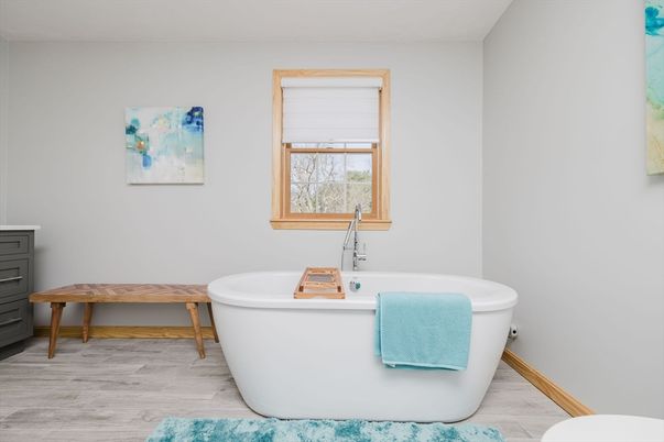Bathroom, Free Standing Baths, Interior, Wood Texture Flooring